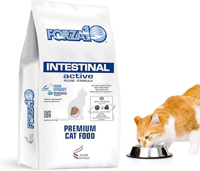 Forza10 Active Intestinal Support Diet Dry Cat Food for Adult Cats, Cat Food Dry for Upset Stomach, Diarrhea and Intestinal Disorders, Wild Caught Anchovy Flavor, 4 Pound Bag-Mewly Pet