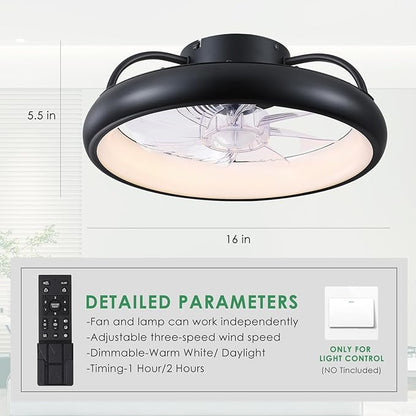 Ceiling Fans,Flush Mount Ceiling Fans with Lights and Remote Control, Low Profile Ceiling Fan with Light and Remote, Modern Ceiling Fan, Reversible, Dimmable, Noiseless(Black)