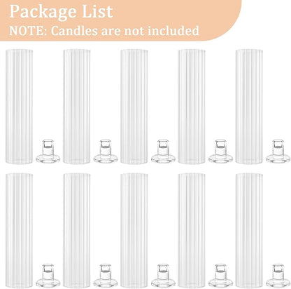 Hurricane Candle Holder Thickened Ribbed Cylinder Covers Taper Candle Sticks Holder Glass Tall Candlesticks Holders Centerpiece for Wedding Dining Table, 10 Pcs