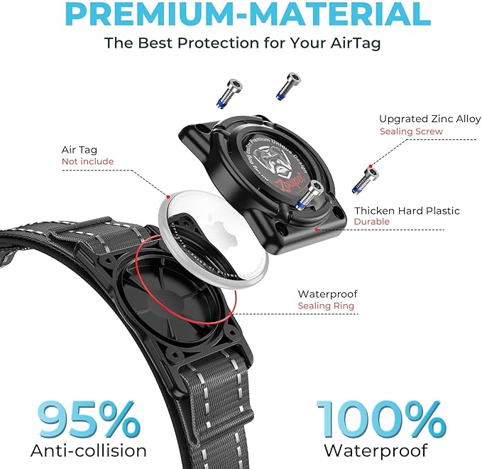 2025 Upgrade Airtag Dog Collar, Reflective Dog Collar with Airtag Holder, IP68 Waterproof| Metal Buckle| Ultra-Durable| Comfortable Padded, GPS Dog Collars for Medium Large Dogs (Black,M)-Mewly Pet