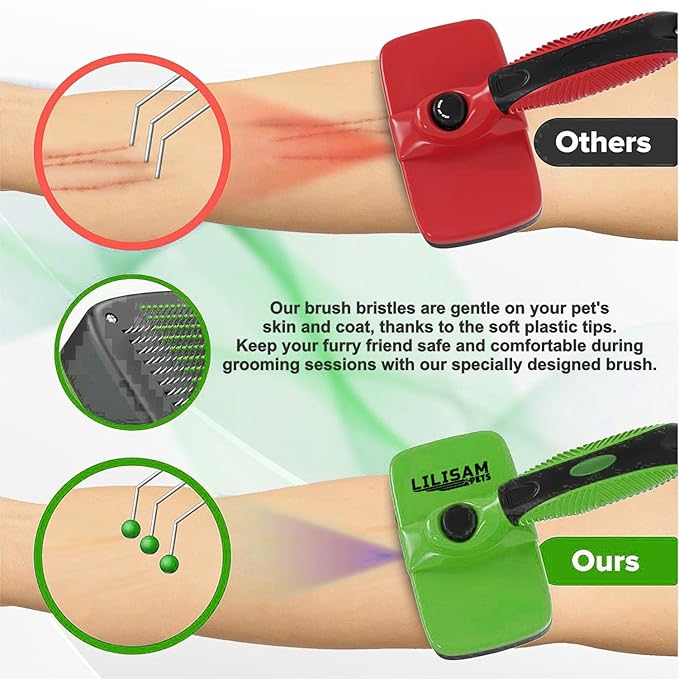 Pet Self Cleaning Slicker Brush and Grooming Comb - Gently Removes Loose Hair, Tangles, and Dirt - Skin Friendly Deshedding Grooming Tool for Hair Dogs & Cats - Pet Supplies Accessories (Green)-Mewly Pet