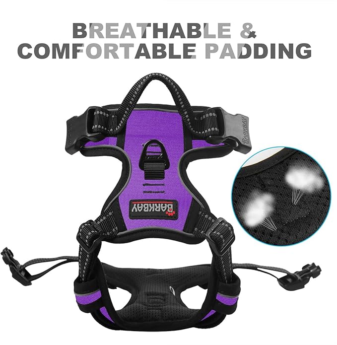 BARKBAY No Pull Dog Harness Front Clip Heavy Duty Reflective Easy Control Handle for Large Dog Walking(Purple,L)-Mewly Pet