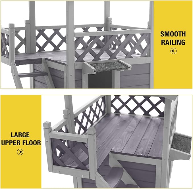 Aivituvin Cat House Outdoor Indoor Feral Kitty Shelter with Escape Door for Cats, Weatherproof Roof-Mewly Pet