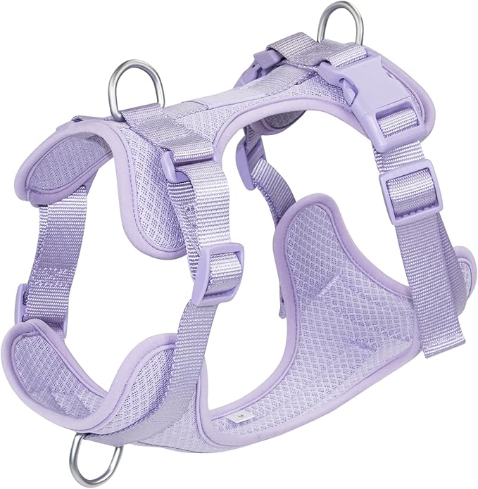 Wisedog Mesh Breathable Dog Harness: No Pull Harness with 3 Fast-Release Buckles Adjustable for Walking & Training for Small Medium Large Dogs (Lilac, M: Neck=17"-22"/Chest=15"-28")-Mewly Pet