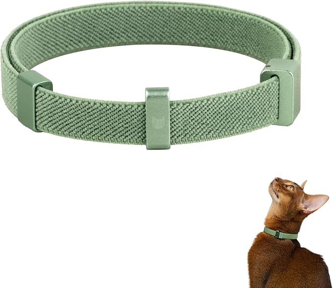 Safety Cat Collar Pro, Lightweight Elastic Release Non Breakaway Cat Collar Adjustable with Snap Fastener for Kitten All Small Large Cats, US IDA Gold Award (Olive, S 5.9-11.8")-Mewly Pet