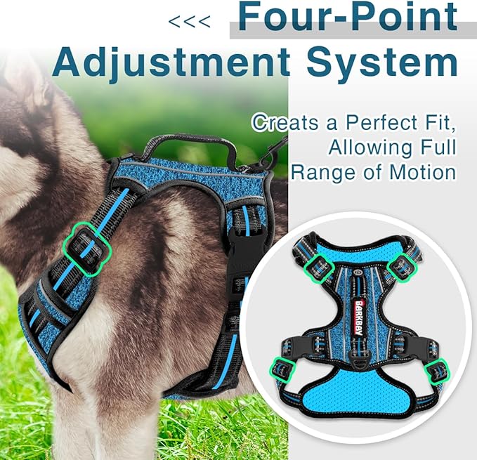 BARKBAY Dog Harness No Pull with ID Tag Pocket - Heavy Duty, Reflective, Easy Control for Large Dogs(Blue/Black,L)-Mewly Pet