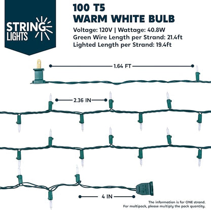 Joiedomi Clear Christmas String Lights Indoor,100 Count Mini Warm White Fairy Light,19.4 FT Lighting Decor for Patio Dorm Classroom Bedroom Holiday Wedding Party Garland Birthday Festival,Green Wire