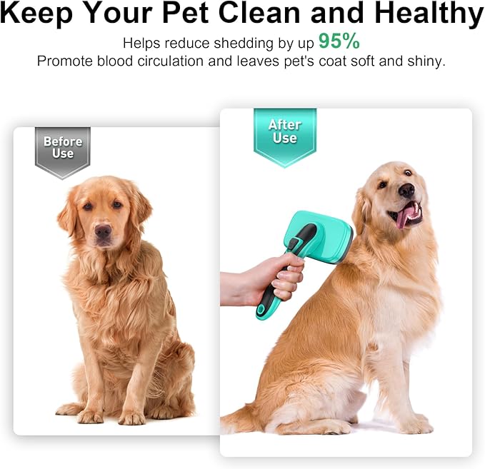 Dogs Self Cleaning Slicker Brush for Shedding & Grooming Short Long Haired Pets, Removes Loose Fur, Undercoat, Mats, Tangled for Large Medium Small Sensitive Skin of Cats. Easy to Cleaning-Mewly Pet