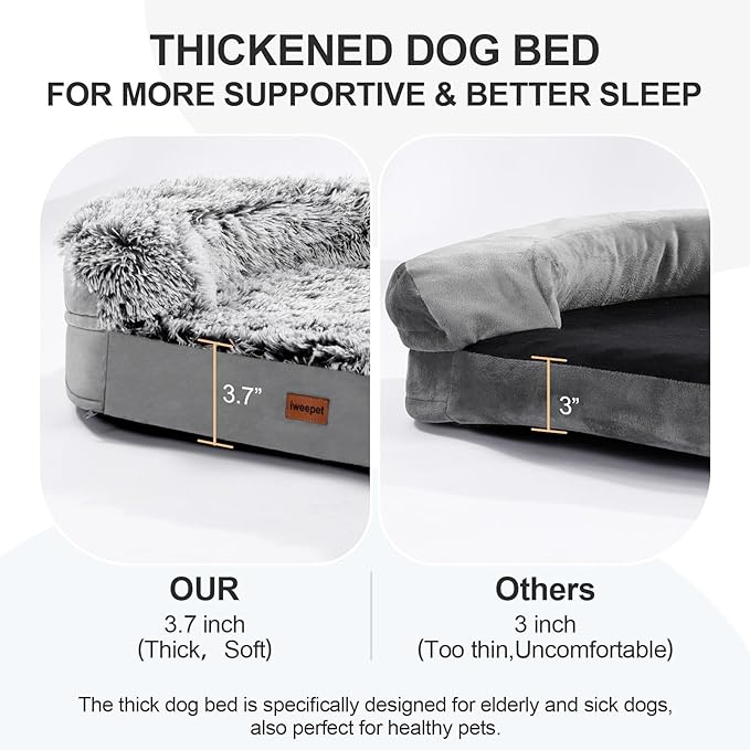 3.7 inch Thickened Orthopedic Dog Beds for Large Dogs, Supportive Dog Sofa Bed with 28D Egg-Crate Foam, Removable Washable Plush Cover, Waterproof Lining, Half-Round Design for Puppy, Senior Dog-Mewly Pet