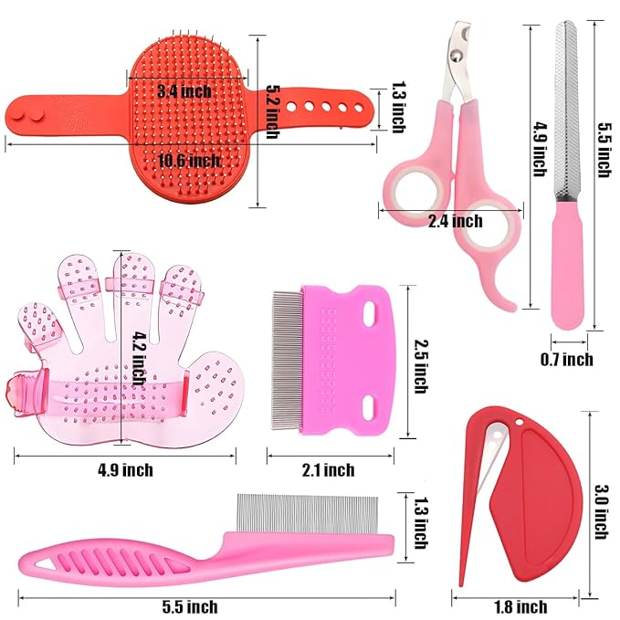 Rabbit Grooming Kit – Bunny Grooming Kit with Shedding Brush, Nail Clippers & Comb – Small Animal Grooming Supplies for Rabbits, Guinea Pigs, Hamsters, Ferrets - Small Pet Shedding & Care (Pink)-Mewly Pet