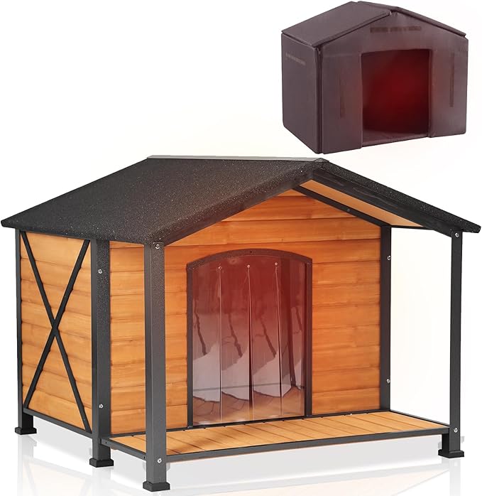 Aivituvin Outdoor Dog House with Chewproof Strong Metal Frame Insulated Outside Dog Kennel Weatherproof for Medium to Large Dogs, (41.5" L x 41.4" D x 34.1" H)-Mewly Pet