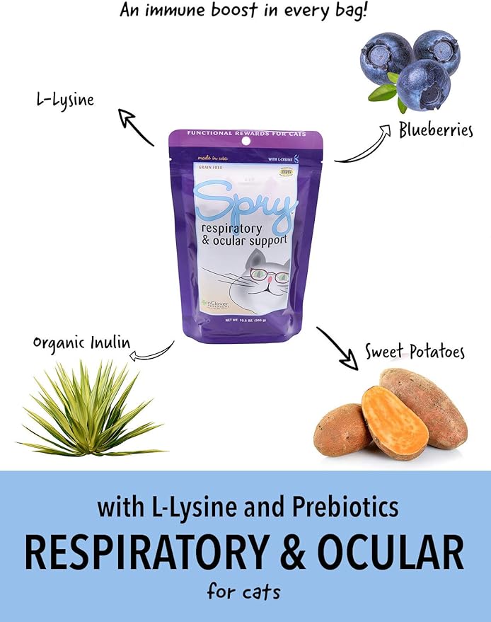 Spry Daily Respiratory and Ocular Support Soft Chews for Cats, with L-Lysine, Superfoods, and Prebiotics for a Strong Immune System, 2.1 oz. (60 count)-Mewly Pet