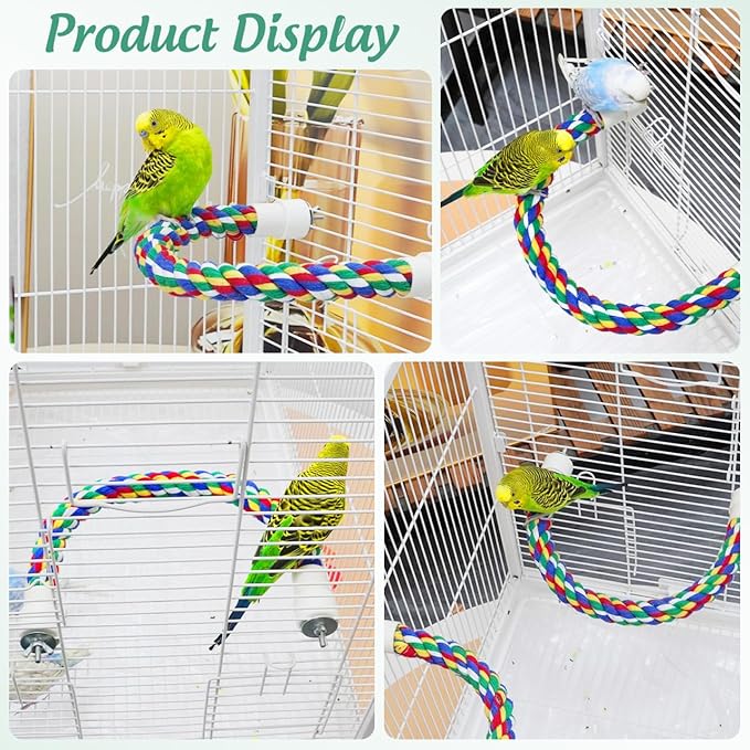 Colorful Bird Rope Perch Stand, Birdcage Swing Spiral Toys, Bird Climbing Standing Bungee Rope Perches Chew Toys Cage Accessories for Cockatiels Parrots Birds (40CM/15.7inch)-Mewly Pet