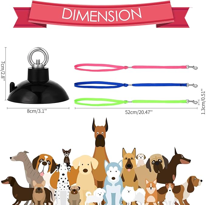 Frienda 4 Pieces Dog Bathing Tether with Suction Cup Pet Dog Grooming Tub Restraint Loops and Adjustable Cat Fixed Safety Rope for Pet Shower Bathing Grooming(Blue Pink Bright Green)-Mewly Pet