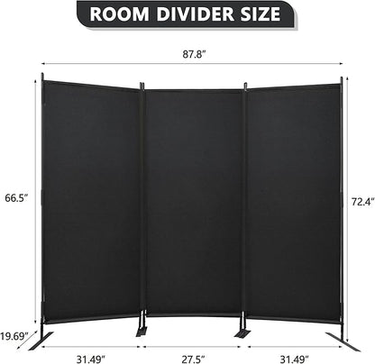 JAXPETY Room Divider Panel 6Ft Privacy Screen Wall Dividers for Room Separation Flexible Partition Folding Portable Room Partition for Office 88" W x 73" H, Black