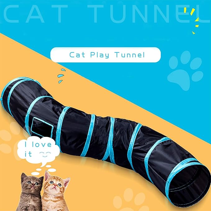 iCAGY Cat Tunnel for Indoor Cats Interactive, Rabbit Tunnel Toys, Pet Toys Play Tunnels for Cats Kittens Rabbits Puppies Crinkle Pop Up Black 47" Shape S-Mewly Pet