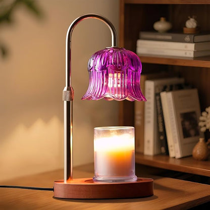 Candle Warmer Lamp with Timer: Dimmable Candle Warmer Lamps Height Adjustable Purple Flower Candle Lights
