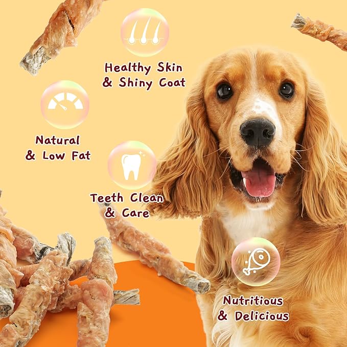 Jungle Calling Dog Treats, High Protein Dog Chewy Treats Health Teeth and Coat, Chicken Wrapped Cod Skin Sticks, Rawhide-Free Cod Fish Skin Treats for Dogs, 10.6 oz-Mewly Pet