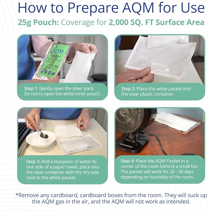 AQM by OdorXit, Air Quality Manager Chlorine Dioxide Odor Removal Packet, Dog Odor Eliminators for Hom, Wet Dog Smell & Car Deodorizer, Cigarette & Strong Smell Neutralizer, 25g-Mewly Pet