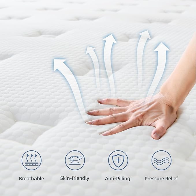 Full Size Mattress, 12 Inch Hybrid Mattress in a Box with Independent Pocket Spring - Zoned Support, Soft and Comfortable, Pressure Relief, Medium Firmness, CertiPUR-US Certified