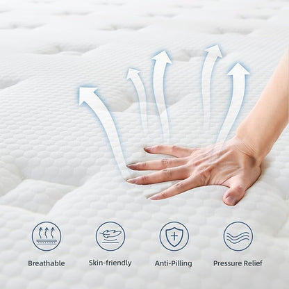 Full Size Mattress, 12 Inch Hybrid Mattress in a Box with Independent Pocket Spring - Zoned Support, Soft and Comfortable, Pressure Relief, Medium Firmness, CertiPUR-US Certified