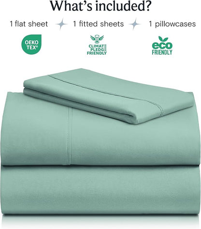 LuxClub 3 PC Sheet Bed Sheets Deep Pockets Wrinkle Free-Kids-Fitted Sheets Machine Washable Hotel Bedding Silky Soft - Light Teal Twin