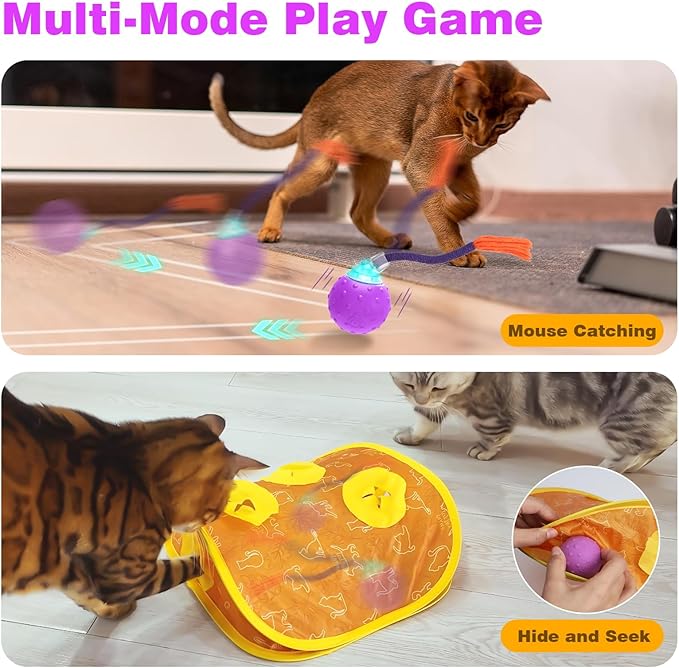 Interactive Cat Toys Mouse Ball, Motion Activated Cat Ball Super Fast in Mice Holes Cat Tent Tunnel-Mewly Pet