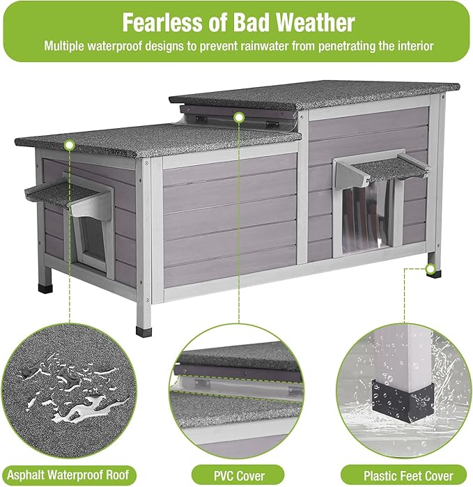 GUTINNEEN Outdoor Cat House Weatherproof Feral Kitty Shelter for Winter Cat Condo with Large Opening Roof (1-Story（AIR93）)-Mewly Pet