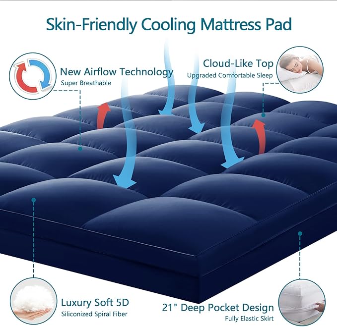 CHOKIT Queen Mattress Topper, Extra Thick Pillow Top Mattress Pad for Back Pain Relief, Cooling Bed Topper Mattress Cover with 8-21 Inch Deep Pocket