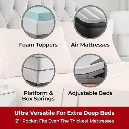 Mellanni Extra Deep Full Sheets - 4 PC Iconic Collection Bedding - Hotel Luxury, Ultra Soft, Cooling Bed Sheets - Wrinkle, Fade, Stain Resistant (Full, Beige)