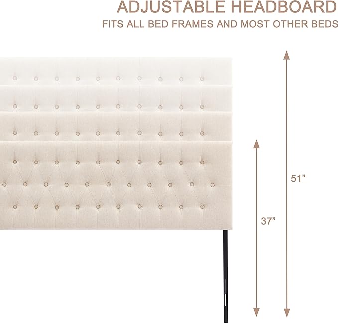 Tufted Upholstered Headboard Twin Size, Solid Wood Head Board with Durable Metal Legs, Adjustable Height Twin XL headboard from 37” to 51” Fabric Headboard in Modern Button Design, Beige
