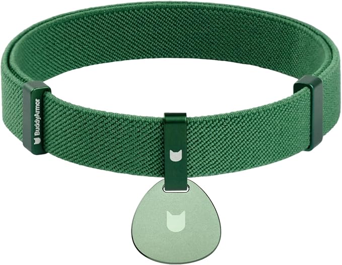 Safety Cat Collar and ID Tag Set, Elastic Quick Release Non Breakaway Collar, Personalized Aluminum Engraved Pet Name Tag, Lightweight for Kitten Small Large Cats (Alpine+Olive-M, Pocket)-Mewly Pet
