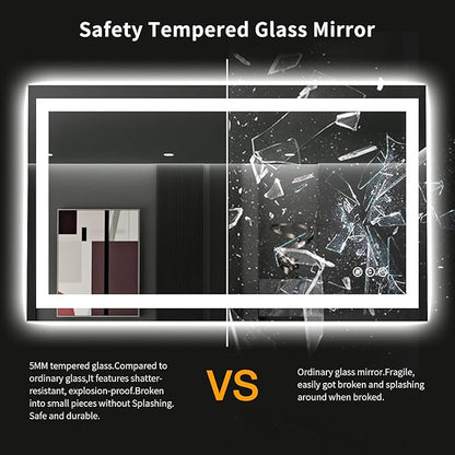 LOAAO 48"X28" LED Bathroom Mirror with Lights, Anti-Fog, Dimmable, Backlit + Front Lit, Lighted Bathroom Vanity Mirror for Wall, Memory Function, Tempered Glass, ETL Listed