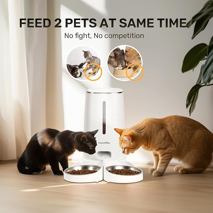 FUKUMARU Automatic Cat Feeder, 4L Dog Feeders with Double Bowls, Support DIY Meals and Timed Control WiFi Cat sFood Dispenser, Suit for Most Pet Food-Mewly Pet