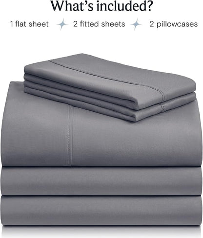 LuxClub 5 PC Split King Sheet Set Bed Sheets Deep Pockets Wrinkle Free Cooling Sheets Machine Washable Hotel Bedding Silky Soft - Light Grey Split King