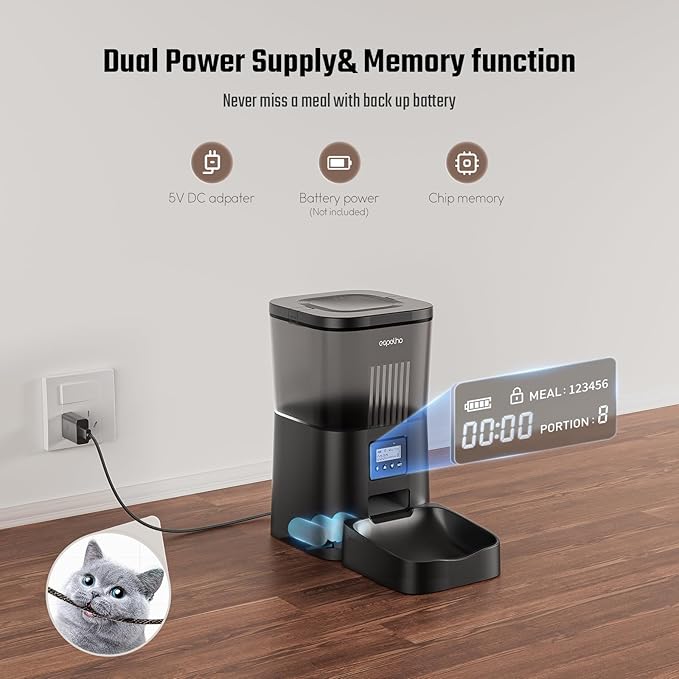 Espelho Automatic Cat Feeder- 4L Timed Cat Food Dispenser 1-6 Meals Control for Cat and Small Dog- Auto Pet Feeder with Desiccant Bag Keep Fresh for Reliable Easy Set Up and Clean- Voice Recorder-Mewly Pet