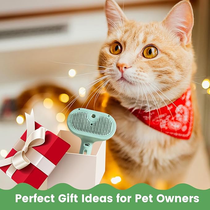 3 in 1 Cat Steam Brush, Pet Spray Hair Removal Comb for Shedding & Grooming, Water Brush for Cats Dogs Small Animals Long Short Haired with One-Click Release Button(Green)-Mewly Pet