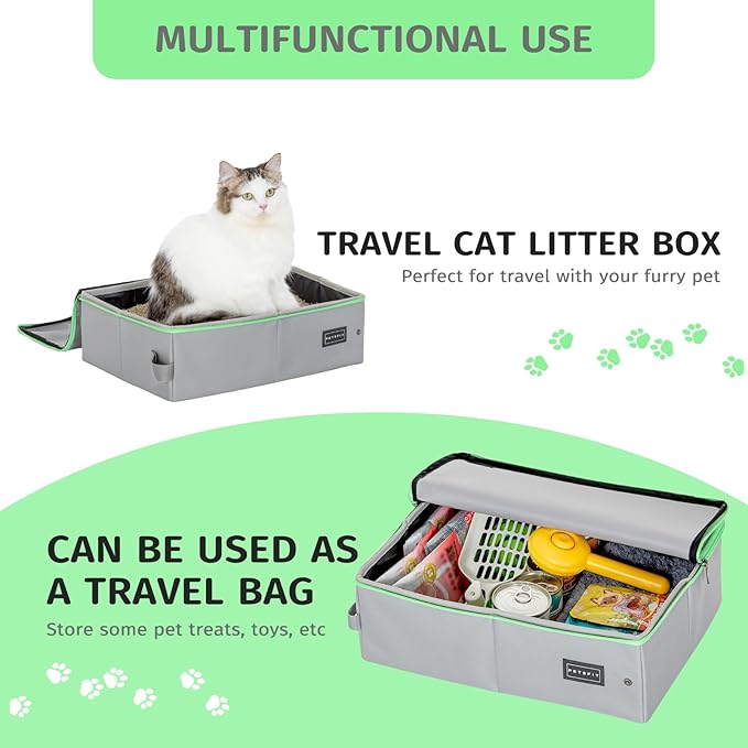 PETSFIT Travel & Portable Cat Litter Box - Leak-Proof, Waterproof Bottom, Collapsible Litter Boxes Perfect for Hotel/Lawn/Car Travel-Mewly Pet