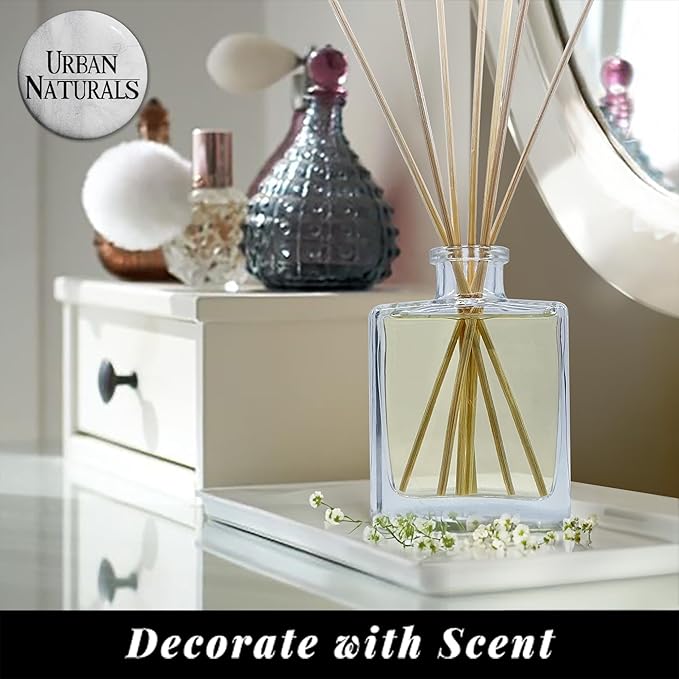 Urban Naturals Lemon Verbena Reed Diffuser Set with Reed Sticks – Tart Citrus with Bergamot & Greens – Sleek Rectangular Refillable Glass Bottle – Made in The USA