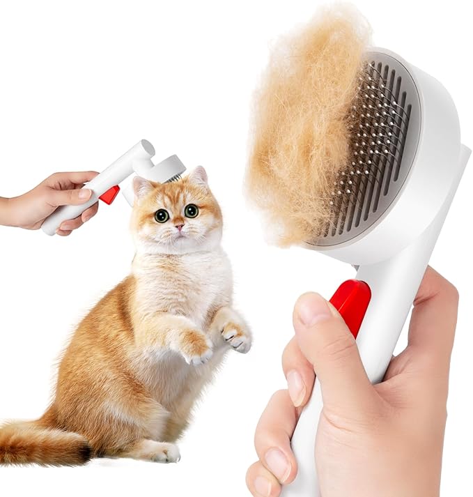Cat Brush for Shedding with One-Click Button, Pet Comb for Indoor Cats, Suitable for Long or Short Haired Cats, Small and Medium Dogs, Grooming for Puppy Kitten Massage Removes Loose Fur-Mewly Pet