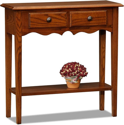 Leick Home 9027-MED Two Drawer Petite Console with Shelf, Medium Oak