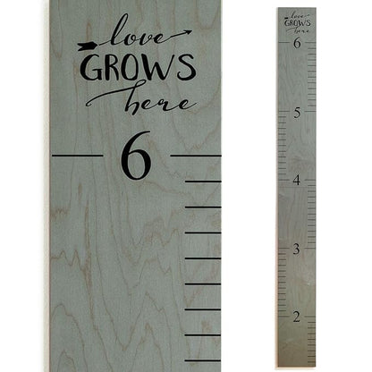 Headwaters Studio Wooden Growth Chart – Kids Height Chart, Wall Measurement for Kids, Height Chart for Wall, Growth Ruler for Children – “Love Grows Here” Gray (63" x 6.7")