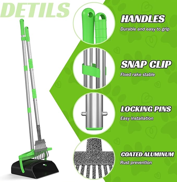 Pooper Scooper with Bag Attachment, 50 inches Long Handle Pooper Scooper, Poop Scooper for Dogs, Dog Poop Scooper for Yard, Pooper Scooper for Large Dogs Heavy Duty, Poop Scooper Bin & Rake-Mewly Pet