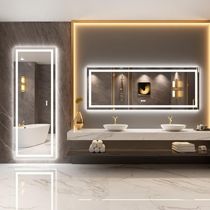 LOAAO 84X32 LED Bathroom Mirror with Lights, Anti-Fog, Dimmable, Backlit + Front Lit, Lighted Bathroom Vanity Mirror for Wall, Memory Function, Tempered Glass, ETL Listed