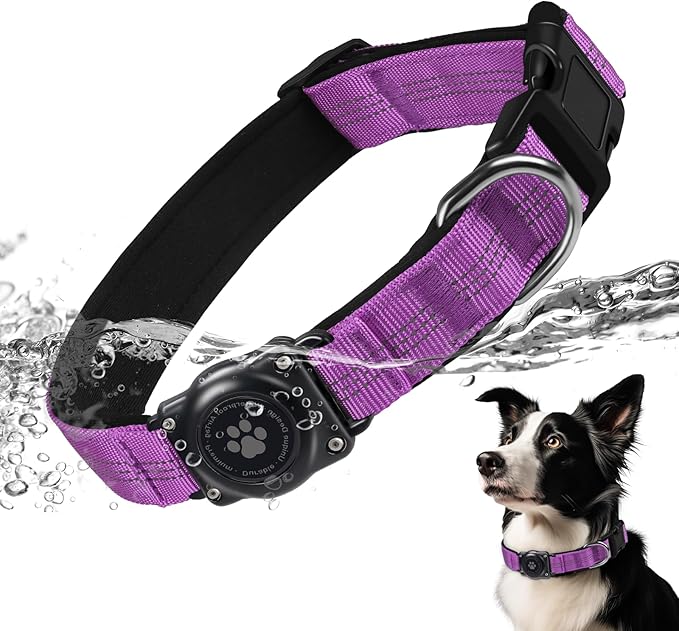 Reflective Air Tag Dog Collar - 100% Waterproof Dog Collar AirTag Holder | Extra-Durable, Soft Padded AirTag Dog Collars for Small Medium Large Dogs-Mewly Pet