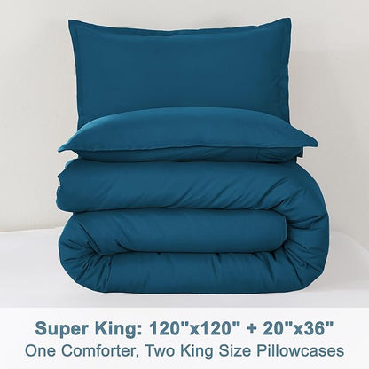 Litanika Comforters Teal Super King Size, 3 Pieces Lightweight Solid Bedding Set & Collections, All Season Fluffy Bed Set (120x120In Comforter & 2 Pillowcases)