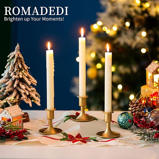Candlestick Holders Taper Candle Holders, Romadedi Gold Candle Stick Candle Holder for Table Centerpiece, Wedding Reception, Festive Christmas Mantel Decoration or Home Decor, Set of 6