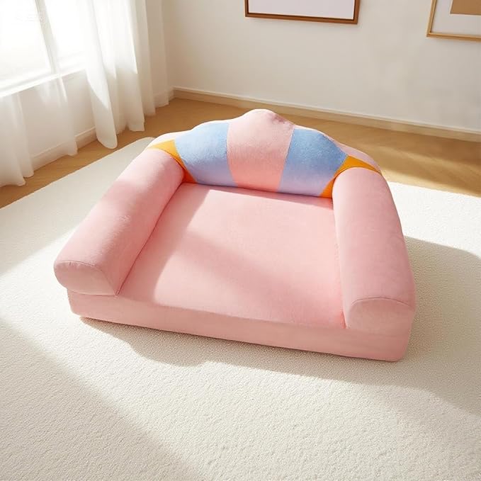 Cute Cat Couch with Soft Pillow, Supportive Dog Couch, Cat Sofa with Removable Cover，Cute Rainbow Shaped, 24 Inch-Mewly Pet