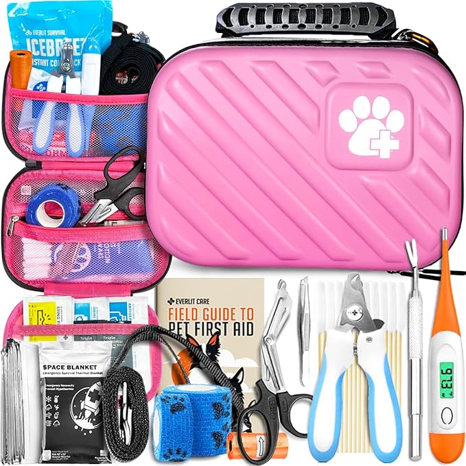 EVERLIT Pet Medic First Aid Kit | 95 Pcs Vet-Approved Medical, Outdoor & Emergency Supplies for Dogs, Cats, Animal Care | Travel-Friendly Compact Bag for Home, Car and Travel (Valentine Lace)-Mewly Pet