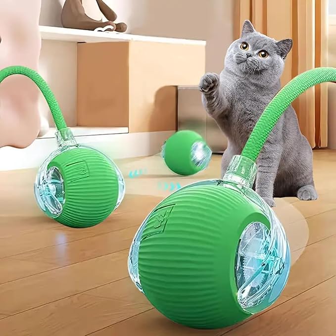 Interactive Cat Toys Ball for Indoor Cats, Self Moving Cat Toys Electric Rolling Balls, Realistic Mouse & Chase for Hunting and Exercise (Green)-Mewly Pet